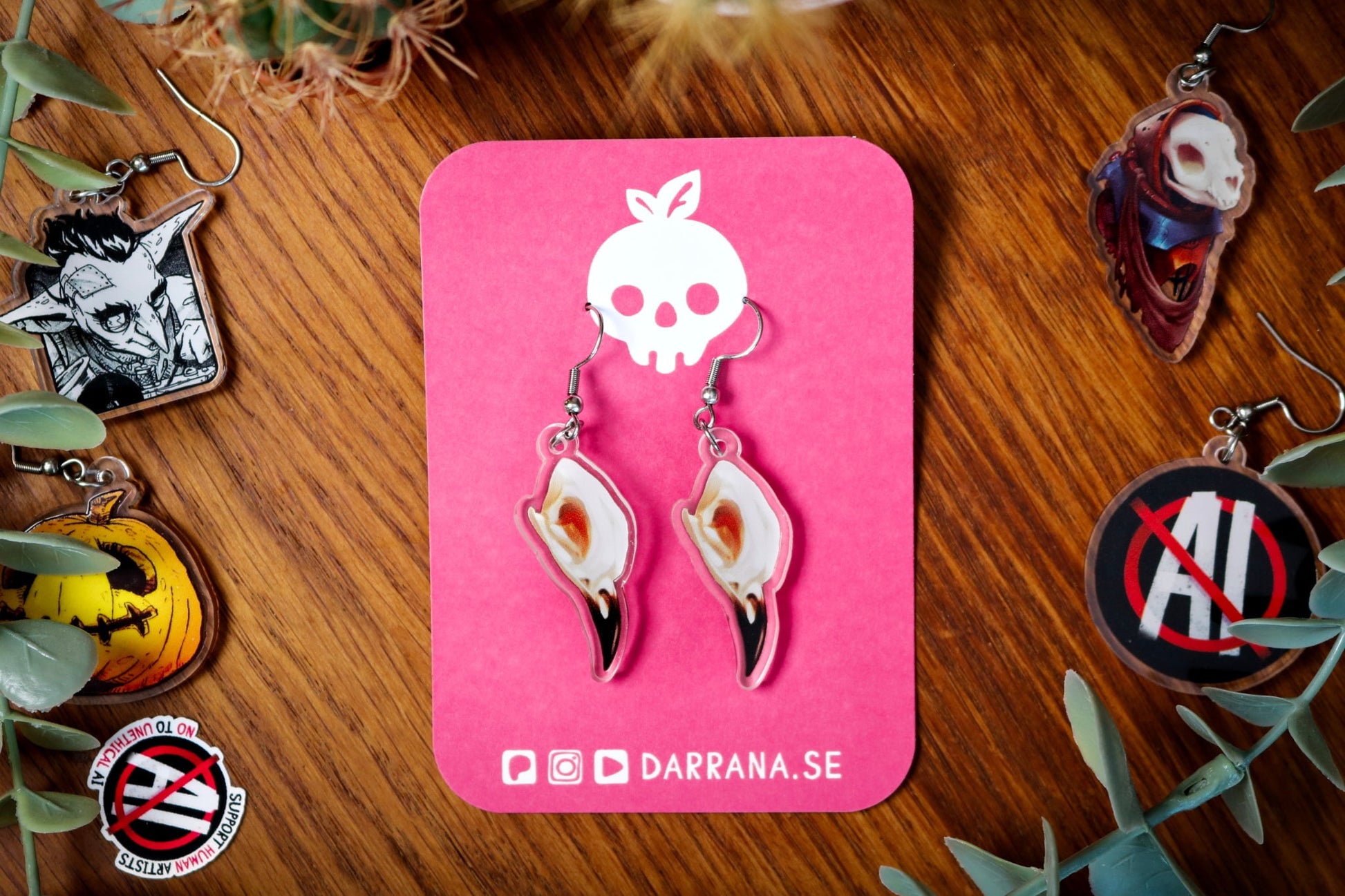 Bird Skull Earrings - Earrings - Darrana Art