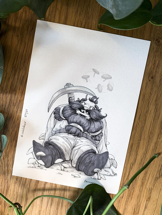 Mushroom Dwarf. Inktober 2017 original artwork
